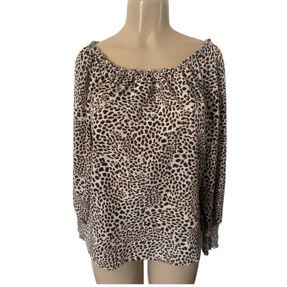 Sanctuary Sunshine Womens Off the Shoulder Leopard Print Long Sleeve Blouse Top - Picture 4 of 8